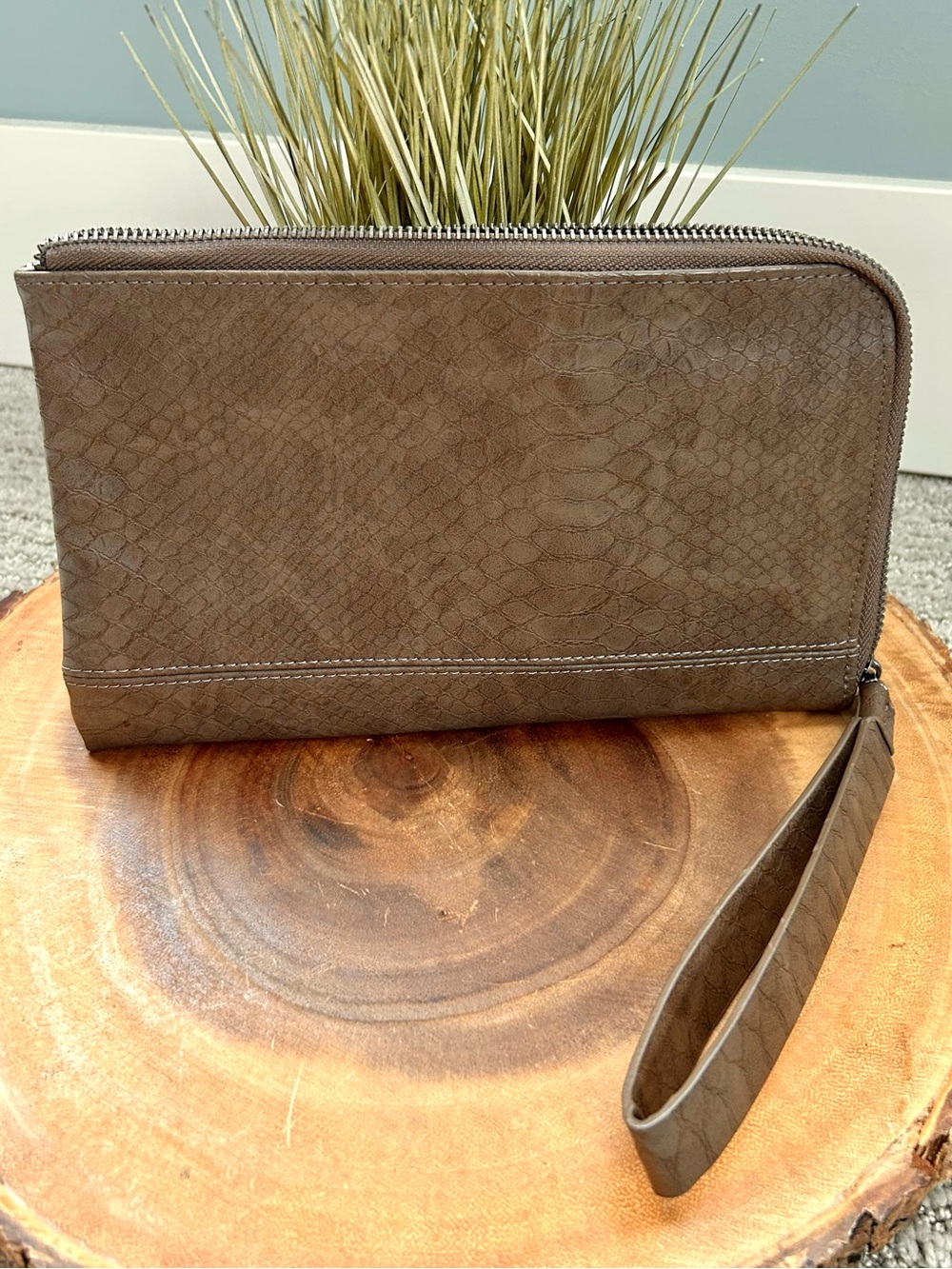 Joy Susan Tina Python Vegan Leather Zip Around Wristlet Clutch 10” x 6” NWOT